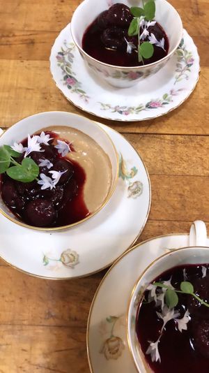 Wild Mushroom Mousse with morello cherries  at Local Vegan in Seattle