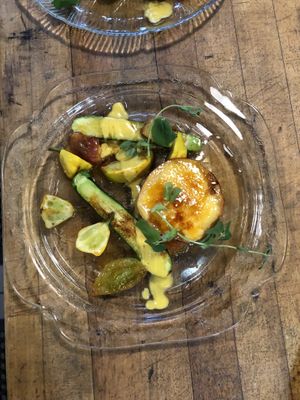 Squash tomatoes and peach  at Local Vegan in Seattle