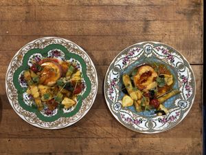 Baby squash caramelized peach plum jam and tomato vinaigrette  at Local Vegan in Seattle