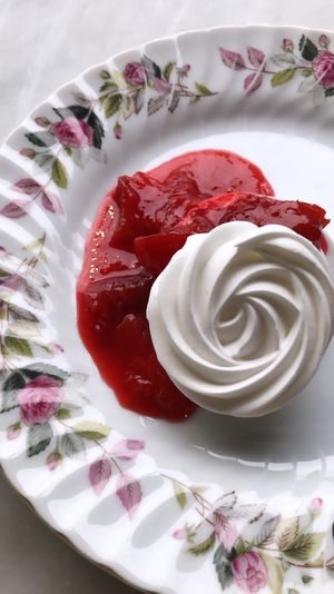 Aquafaba Pavlova with plums  at Local Vegan in Seattle