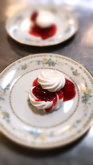 Auquafaba pavlova with furtune plum compote  at Local Vegan in Seattle