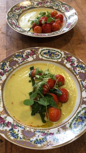 Warm tomatoe soup  at Local Vegan in Seattle