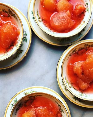 Poached Quince  at Local Vegan in Seattle