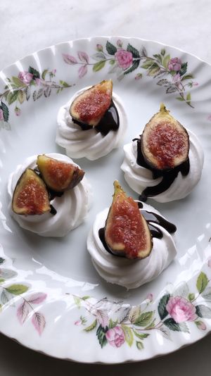 Aquafaba pavlova chocolate and local figs at Local Vegan in Seattle