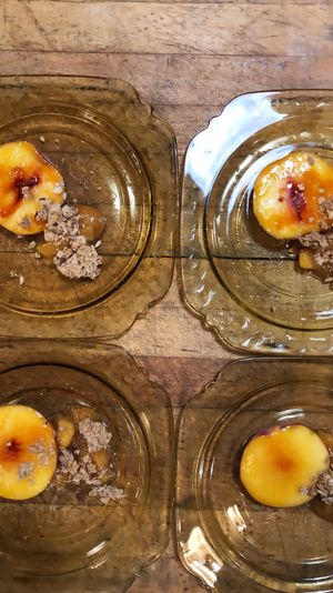 Caramelized Peach and gluten free crumble  at Local Vegan in Seattle