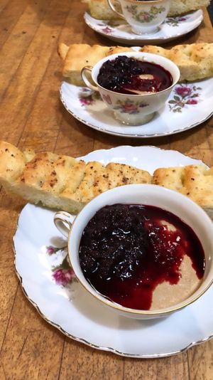 Mushroom Mousse  huckleberries and focaccia  at Local Vegan in Seattle