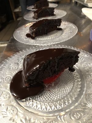 Theo chocolate cake  at Local Vegan in Seattle
