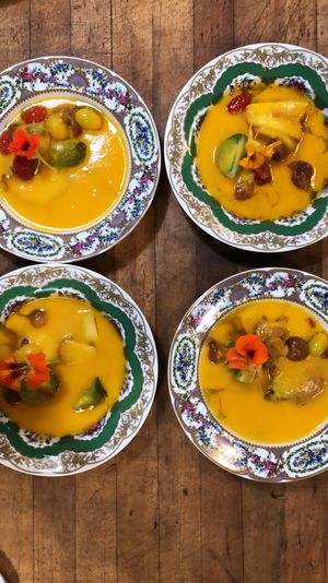 Tomatoe soup nasturtium flowers  at Local Vegan in Seattle