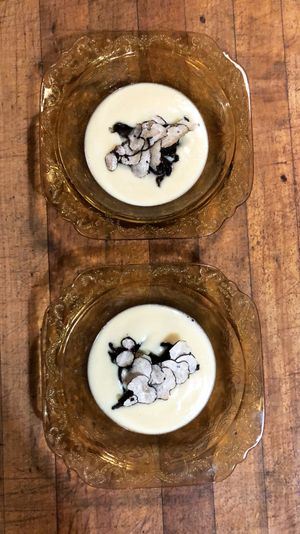 Cauliflower soup mushrooms and truffles  at Local Vegan in Seattle
