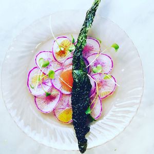 Daikon radish carpaccio  at Local Vegan in Seattle