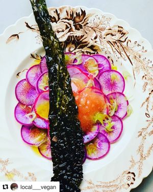 Carpaccioo of daikon radish and kale chip  at Local Vegan in Seattle