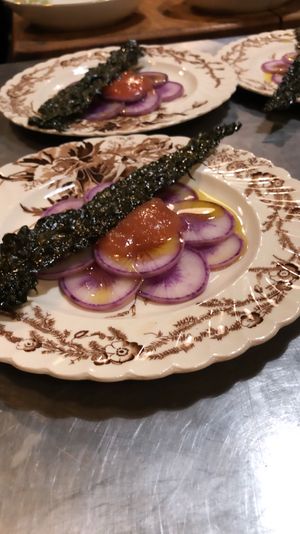 Radish carpaccio  at Local Vegan in Seattle