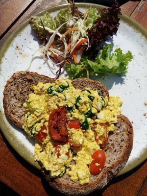 "Eggs" on toast at Beachclub Copacabana in The Hague