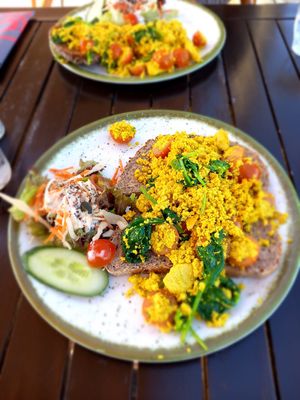 Vegan scrambled eggs at Beachclub Copacabana in The Hague
