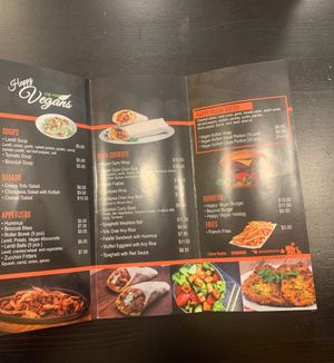 Menu as of 12-27-21 at Happy Vegans in Clifton
