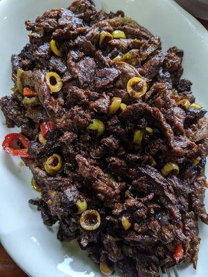 Veggie meats (seasoned soy curls) at Icelso in Lawrence