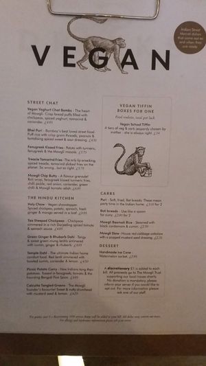 Menu at Mowgli in Cardiff