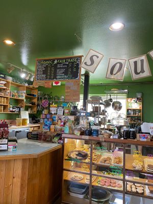 A peak at inside of the store, featuring their fresh juice menu.  at Wild Grocery & Cafe in Manzanita