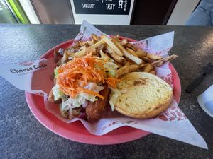 “Chicken” vegan burger, your choice of toppings  at Cheese Curds in Oromocto