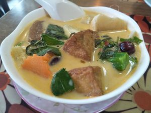 Spicy red pork curry at V. Napaphud Vegetarian Food in Chiang Mai