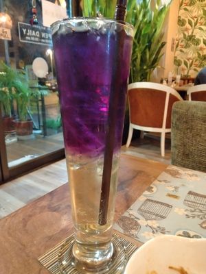 Butterfly Pea tea with lime. at V. Napaphud Vegetarian Food in Chiang Mai