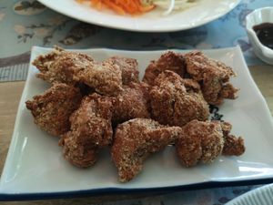 Chicken nuggets at V. Napaphud Vegetarian Food in Chiang Mai