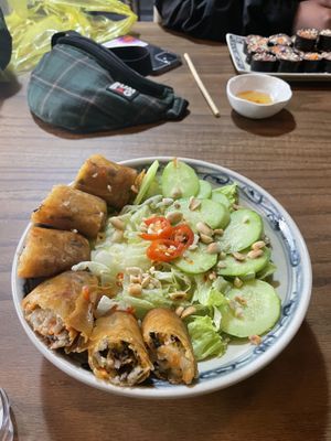Rice noodle and spring roll salad   at Ngon Vegan Restaurant in Tam Coc