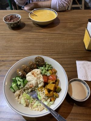 Chickpea curry and falafel bowl  at Ngon Vegan Restaurant in Tam Coc