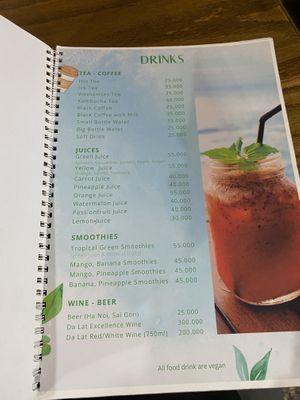 Menu as of Jan 2024  at Ngon Vegan Restaurant in Tam Coc