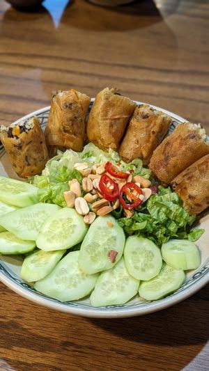 Fried Spring Rolls with Noodles at Ngon Vegan Restaurant in Tam Coc