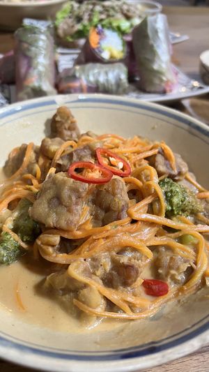 Tempeh with peanut ginger sauce (comes with rice)  at Ngon Vegan Restaurant in Tam Coc