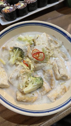 Tofu in ginger coconut sauce (creamy and delicious)  at Ngon Vegan Restaurant in Tam Coc