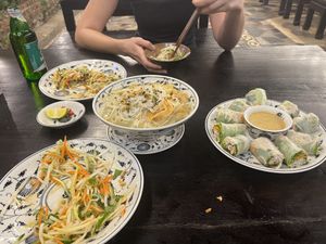 papaya salad, pho, fresh spring rolls  at Ngon Vegan Restaurant in Tam Coc