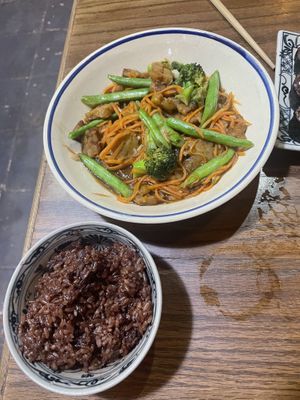 Teriyaki tempeh with rice   at Ngon Vegan Restaurant in Tam Coc