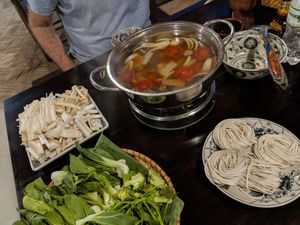 Mushroom hotpot. Mountains of food . For 2 at Ngon Vegan Restaurant in Tam Coc