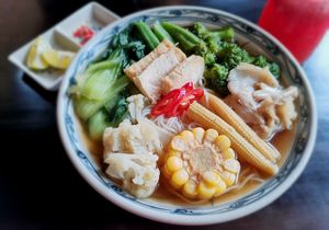 Noodle Soup (Pho) with Watermelon Juice 🍜 🍉🥤 at Ngon Vegan Restaurant in Tam Coc