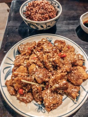 Tempeh with lemongras and chili at Ngon Vegan Restaurant in Tam Coc