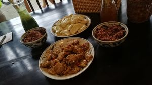 Ginger and coconut tofu and lemon grass and chili tempeh at Ngon Vegan Restaurant in Tam Coc