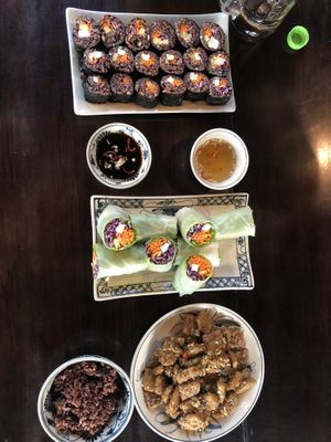 Vegan sushi, summer rolls, tempeh  at Ngon Vegan Restaurant in Tam Coc