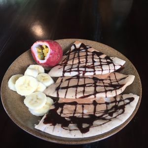 Breakfast coconut pancakes  at Ngon Vegan Restaurant in Tam Coc