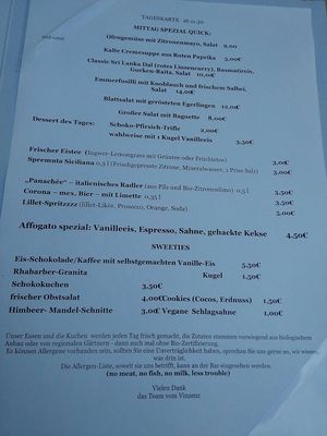 Menu at Vinzenz in Weilheim