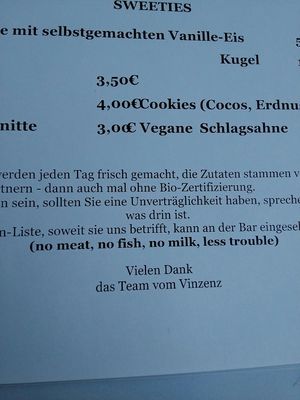 No meat, no fish, no milk, less trouble! at Vinzenz in Weilheim