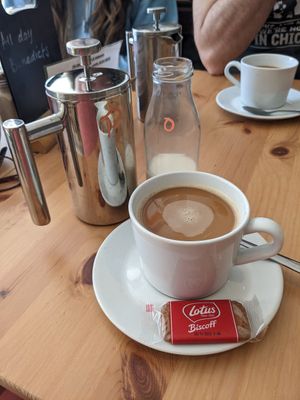 Prototype - Atkinson's Cafetiere and oat milk at Farmhouse Kitchen in Kendal