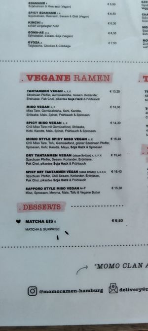 Vegan section on the menu at Momo Ramen in Hamburg