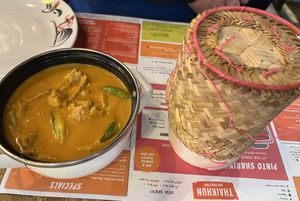 Red Thai curry & sticky ricee  at Thaikhun in Aberdeen