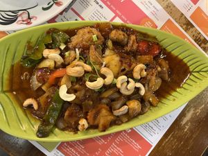 Cashew nut stir fry with vegan chickenn  at Thaikhun in Aberdeen