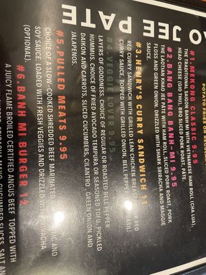 Menu  at Mekong in Ottawa