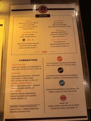 Menu  at Awash in Brooklyn