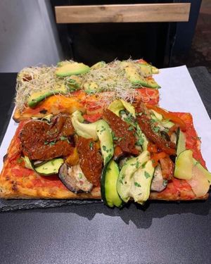 Delicious focaccia pizza  at Romana in Rome