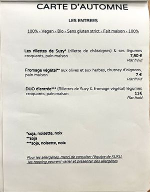 Menu  at Xuxu in Biarritz